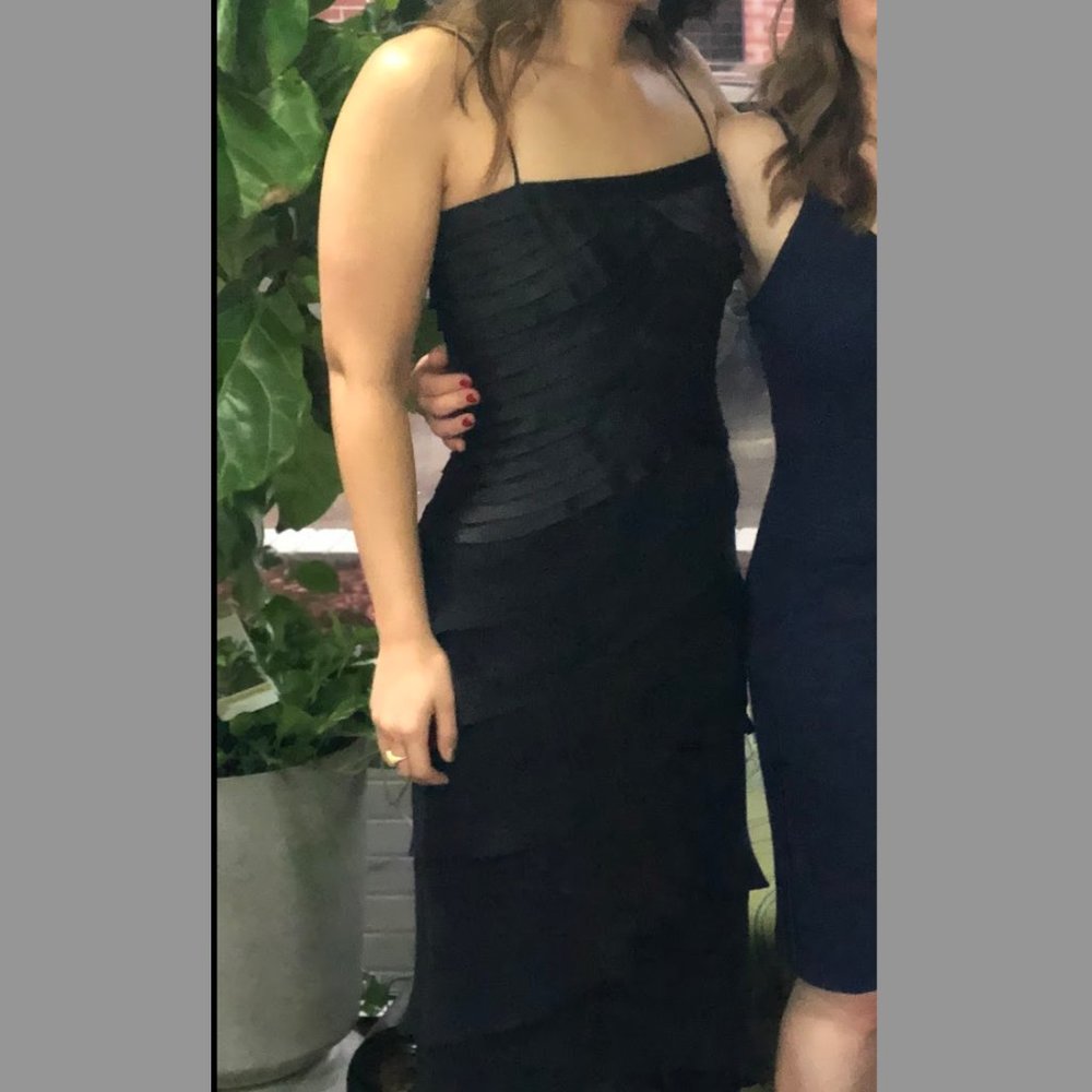 Vintage Tadashi Shoji Black Silk Chiffon Cocktail Dress